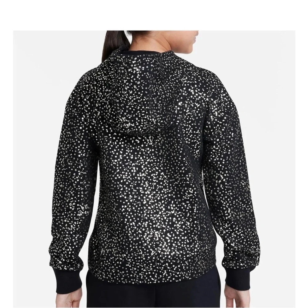 Nike hoodie sportswear fleece Black Metallic Gold Patterned Hoodie Girl’s large - Picture 1 of 4